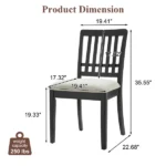 2-Piece Modern Scandinavian Dining Chairs, Curved Wood Backrest with Gray Fabric Seat, Finish for Dining Room and Apartment, Easy to Assembly -BLACK - Image 2