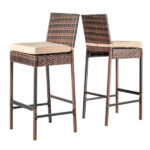 Set of 2 Patio Wicker Barstools, Outdoor Bar Height Chairs with Seat Cushions & Footrests for Patio Porch Backyard Living Room Balcony, Brown Gradient Rattan & Beige Cushion - Image 23