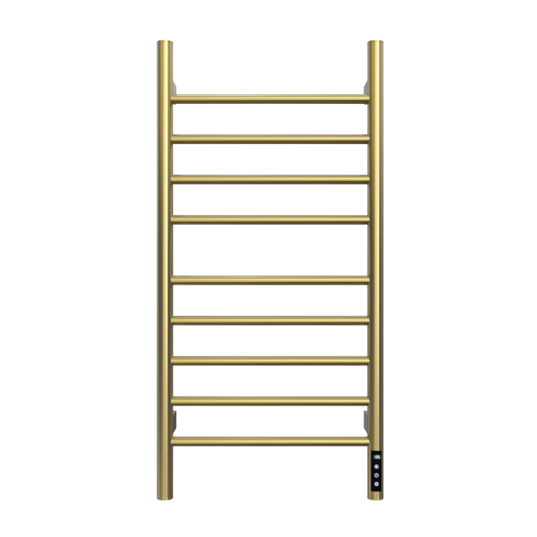 Brushed Gold Heated Towel Rack for Bathroom,Wall Mounted with Intelligent Touch Screen Timer, 9-Bar Towel Warmer, 304 Stainless Steel Polished, Plug-in/Hard-Wired[Unable ship on weekends, TK/TEMU only for pickup, only TX10643 warehouse supports GOFO]