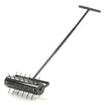 17-inch Lawn Aerator, Rolling Aerator Lawn Tool with T-shaped Handle, Heavy Duty Lawn Aerator Tool, Grass Aerator & Garden Tools for Aeration & Soil Health, Black