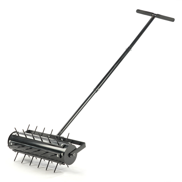 17-inch Lawn Aerator, Rolling Aerator Lawn Tool with T-shaped Handle, Heavy Duty Lawn Aerator Tool, Grass Aerator & Garden Tools for Aeration & Soil Health, Black