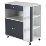 39.3" Farmhouse Kitchen Island with Drop Leaf, Kitchen Storage Island with Open Side Rack, One Drawer, Towel Rack, Rolling Kitchen Cart with Lockable Wheels for Lawn Garden, White - Image 31