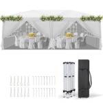 10'x20' Instant Pop Up Canopy Tent White, 6 Side Panels 2 Doors 4 Mesh Windows, 28/22mm Powder Coated Steel Frame, 10x20mm Crossbar, 210D Oxford Outdoor Folding Tent with Carry Bag, No Sandbags - Image 2
