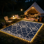 10' x 8' Reversible Outdoor Rug Carpet: LED Light PP Straw Rug with Carry Bag & Ground Stakes for Patio Backyard - Image 6