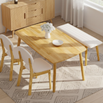 1 Table 2 Chairs 1 Bench Dining Set, Rubber Wood Frame with Beige Upholstered Seats, Natural Wood Finish Rectangular Kitchen Dining Furniture - Image 10