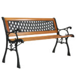49" Garden Bench Patio Porch Chair Deck Hardwood Cast Iron Love Seat Weave Style Back - Image 8