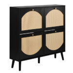 2 rows of 4 dump buckets with high-leg arched rattan shoe cabinet particle board + plastic rattan 105*24*98cm black frame + original wood rattan surface + black high-leg shoe cabinet - Image 10