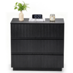 Handleless Grille-Finished 3-Drawer Bedside Table P2 Particleboard + MDF & Melamine Veneer + Thermoformed Drawer Cabinet 23.62*12.99*22.05in Black - Image 2