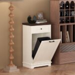 10 Gallon Tilt Out Trash Cabinet Freestanding Trash Bin Cabinet Wood Garbage Recycling Cabinet with Hideaway Drawer Pet Proof Trash Can Holder for Kitchen Living Room, Antique White (not include can) - Image 15