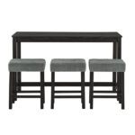 59 Inch Bar Table, Dining Table, Sofa Table with Power Outlet, 3 Upholstered Stools, 4 Piece Bar Table and Chair Set for Living Room, Dining Room, Kitchen - Image 9