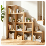Natural Stepped 10-Cube Open Bookshelf 4-Tier Engineered Wood Storage Display Rack with Anti-Tipping Kits, Freestanding Book Organizer for Living Room Bedroom Hallway Office - Image 9