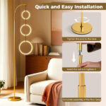 3-Circle LED Floor Lamp, Gold Standing Lamp with Adjustable Brightness & 3 Color Temperatures - Image 9