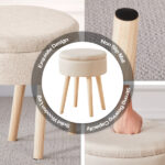 SKU 11441794 Storage Ottoman Linen Round Vanity Stool Tray Top Modern Foot Stool with Wood Legs Multifunctional Upholstered Foot Ottoman Rest for Living Room, Bathroom, Makeup Beige (TEMU ) - Image 5