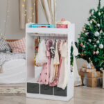 Kids Costume Organizer Costume Rack Kids Armoire Open Hanging Armoire Closet with Mirror-WHITE - Image 27
