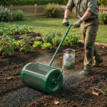 Compost Spreader with Adjustable Handle, 24" Wide, Lawn and Garden Peat Moss Roller with Side Latches, Powder Coated Steel Mesh Basket for Spreading Manure, Topsoil, Green - Image 9