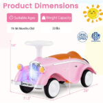 Kids Ride On Sliding Car, Foot-to-Floor Toy with LED Lights & Horn (Pink 19-36 Months) - Image 4