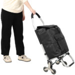Shopping Stair Trolley with Wheels,Trolley Black Foldable Shopping Cart,Removable Shopping Oxford Waterproof Bag,Stainless Steel Triangular Wheels, Black - Image 5