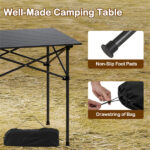 Black 28" Foldable Camping Table with Aluminum Top, 150 lbs Capacity Portable Picnic Table with Carry Bag - Image 9