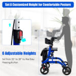 2-in-1 Blue Rollator Walker & Wheelchair - 330 lbs Capacity, 8" PVC Wheels + X-Shaped Structure (Stability), Ideal for Seniors/Disabled - Image 6