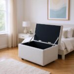 Light Gray Linen-Textured Storage Ottoman with Rubber Feet – 63×43×43cm Bench for Entryway, Bedroom or Living Room - Image 4