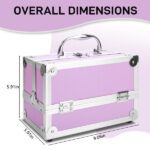 SM-2176 Aluminum Makeup Train Case Jewelry Box Cosmetic Organizer with Mirror 9"x6"x6" Pink - Image 3