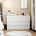 White embossed P2 12mm particleboard with melamine veneer, 120*40*85.5cm, six-drawer cabinet with mirror - Image 5