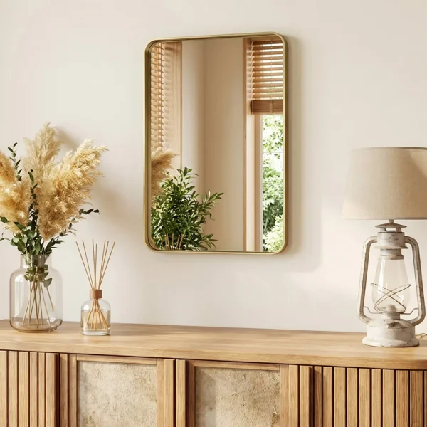 Anti-Fog Bathroom Wall Mirror – 20" x 28" Shatterproof Mirror with Rectangular Metal Frame, Gold (Shipment from Walmart)