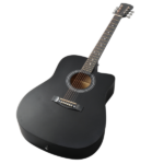 Matte black 41-inch Dreadnought barrel-shaped cutaway acoustic guitar with pick, strings, capo, gig bag, tuner, wrench tool, and shoulder strap - Image 8