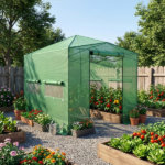 8*12ft Plastic Sprayed Iron Pipe PE Mesh Foldable Greenhouse Shed Green - Image 5
