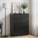 Handleless Grille-Finished 4-Drawer Bedside Table P2 Particleboard + MDF & Melamine Veneer + Thermoformed Drawer Dresser 23.62*14.96*30.71in Black - Image 14