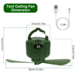 3-in-1 Camping Fan with LED Lantern, Portable Hanging Tent Fan 3 Speed Wind, Timer Function & Power Bank, Low Noise Rechargeable Fan with Remote Control for Outdoor Camping Fishing RV--5200mAh - Image 13