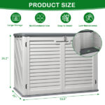 Outdoor Storage Shed, 34 Cu Ft Horizontal Outdoor Storage Cabinet, Lockable Outdoor Storage Box for Garbage Cans, Lawn Mower and Tools, Grey & White - Image 10