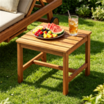 17” Acacia Wood Outdoor Side Table, Square Slatted Patio End Table with Drainage Design, Heavy‑Duty Reinforced Frame Bistro Table for Backyard Garden Poolside - Image 2