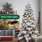 Artificial 6ft Flock LED-lit Christmas Tree with 594PE/PVC Mixed Branch Tips,Hinged Premium & Foldable Base for Indoor Holiday Decorating - Image 8