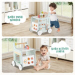 2-in-1 Baby Walker with 8 Fun Activities (Dessert Sorter/Adjustable Clock/Maze) + Side Shop Window (Role Play)-Light Green - Image 8
