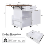 39.3" Farmhouse Kitchen Island with Drop Leaf, Kitchen Storage Island with Open Side Rack, One Drawer, Towel Rack, Rolling Kitchen Cart with Lockable Wheels for Lawn Garden, White - Image 8