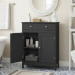 Black particleboard with melamine veneer, 60*30*80cm, double doors, single drawer, bathroom vanity - Image 9