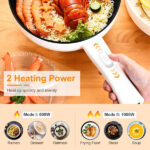 Electric Hot Pot Non-Stick Frying Pan Portable Rapid Noodles Cooker with Long Handle Steamer Spatula Dual Power Control Overheat Dry-Boil Protection for College Dorm Room Essential - Image 5