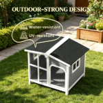 Large Dog House Cabin-Style Wooden Pet Shelter with Openable Roof And Giant Window Gray - Image 8