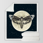 1 pc Death Moth Moon Star Throw Blanket, Gothic Skull Moth Sherpa Blanket, Dark Academia Celestial Blanket for Couch Bed Sofa, Soft Cozy Black and White Witchy Decor temu can only be self-picked up - Image 4