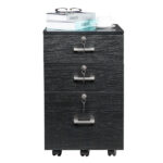 Black Wood Grain Density Board Three Drawers Wooden Filing Cabinet - Image 5