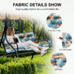Outdoor Swing Cushions 55 Inch, Waterproof 4" Thick Porch Swing Cushion Replacement with Backrest and Ties, Comfortable 2-3 Seat Pation Swing Pad for Backyard, Garden, Lawn, Outdoor Furniture Qingxin summer - Image 2