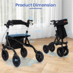 Outdoor Rolling Rollator Walker: 9.5" All-Terrain Wheels, 6-Level Adjustable (32"-37"), Foldable, Padded Seat, Storage Bag+Umbrella Holder - Image 7