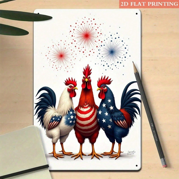 cad1b31e-744e-4100-97ee-d65ff0efe6bf.png CIFbuy Patriotic Rooster Iron Metal Wall Art, Red White Blue Fireworks Sign, 2D Flat Decor For Home Garden ikTok, ikTok, gn Self-rickup Logiopeneworks Sign - Image 1