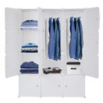 12 Cube Organizer Stackable Plastic Cube Storage Shelves Design Multifunctional Modular Closet Cabinet with Hanging Rod White - Image 2