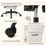 5-Level Flip-Up Armrest Ergonomic Office Chair with Retractable Footrest, Teddy Fleece Reclining Gaming Chair 90°-135° Adjustable Backrest SGS Gas Lift Heavy Duty 551 LBS Capacity White Desk Chair - Image 10
