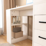 White Computer Desk with 4-in-1 Socket, the Desk with 3 Slide Drawers and 4 Storage Levels, the Wooden Desk is Suitable for a Variety of Places - Image 7