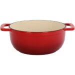 Cast iron 7.5QT cooking pot - Gradient red color - Includes two silicone gloves - Enamel pot - Image 4