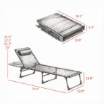 Black 2 Folding Chaise Lounge Pool Chairs – for Poolside Tanning, Pillow, Breathable Mesh - Image 3