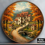 CIFbuy Vintage Autumn Town 2D Flat Round Sign 8x, "" Flat Round, Sign 8x8 Inch Rustic Villa Plaque Decorative Wall TikTok, TikTok, temu emu Self-pickup LogiWaics - Image 2